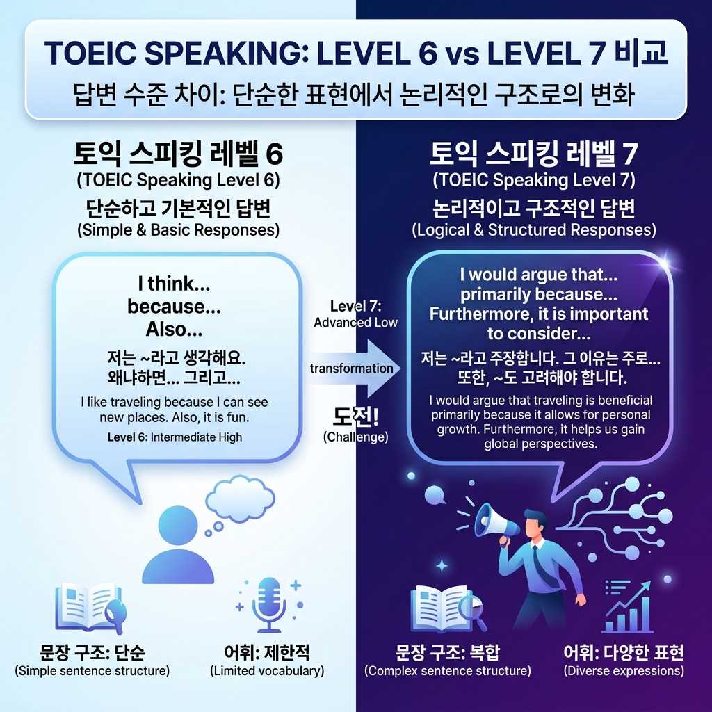 토익스피킹 Level 6 vs Level 7 답변 구조 비교