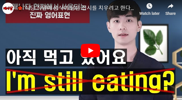 식당 직원이 음식이 남은 접시를 치우려고 한다면? ('아직 먹고 있는 중이에요' 영어로?)